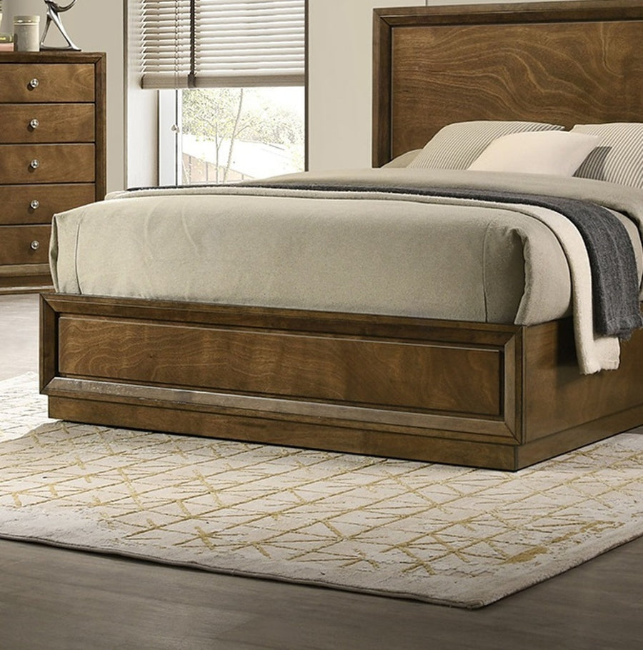 Transitional Queen Panel Bed with Tall Carved Headboard, Walnut, view 8