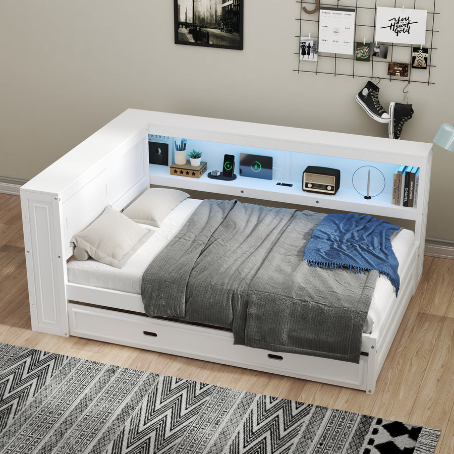 White Full Daybed with Trundle, Storage & USB