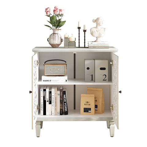 Vintage Accent Cabinet with Carved Floral Doors and Solid Wood Legs, Antique Gray, view 12