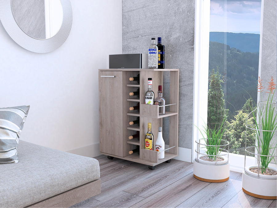 Light Gray Bar Cart with Wine Rack & Storage Cabinet