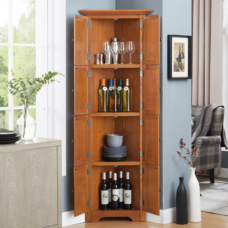 72" Corner Pantry Cabinet with 8 Doors and 4 Shelves, Oak, view 3