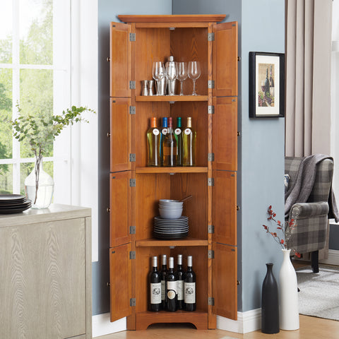 72" Corner Pantry Cabinet with 8 Doors and 4 Shelves, Oak, view 3