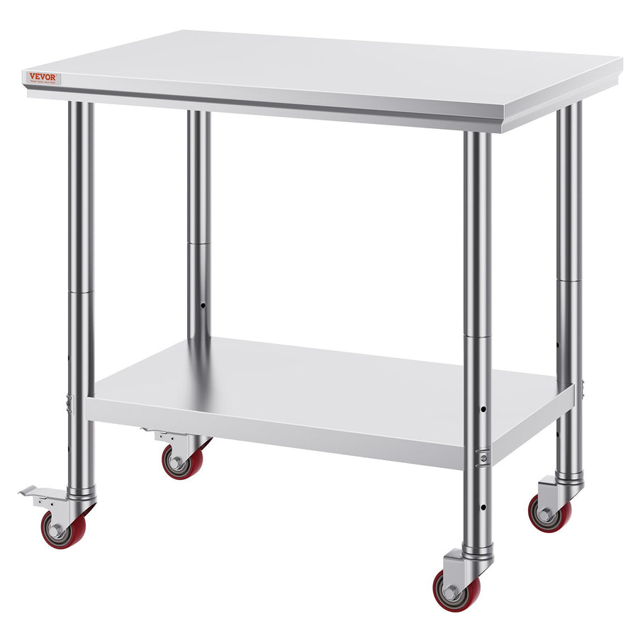 36'×24' Stainless Steel Work Table | 4-Wheel Commercial Prep Table
