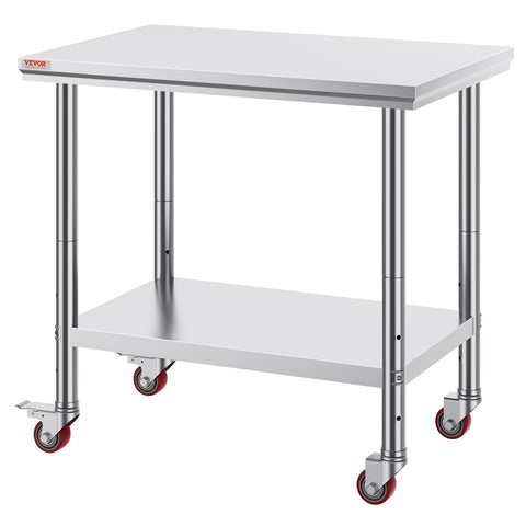 36'×24' Stainless Steel Work Table | 4-Wheel Commercial Prep Table
