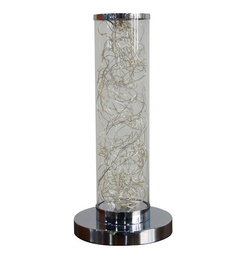 LED Column Table Lamp with Exposed Multi-Colored Rope, 13" Silver Chrome