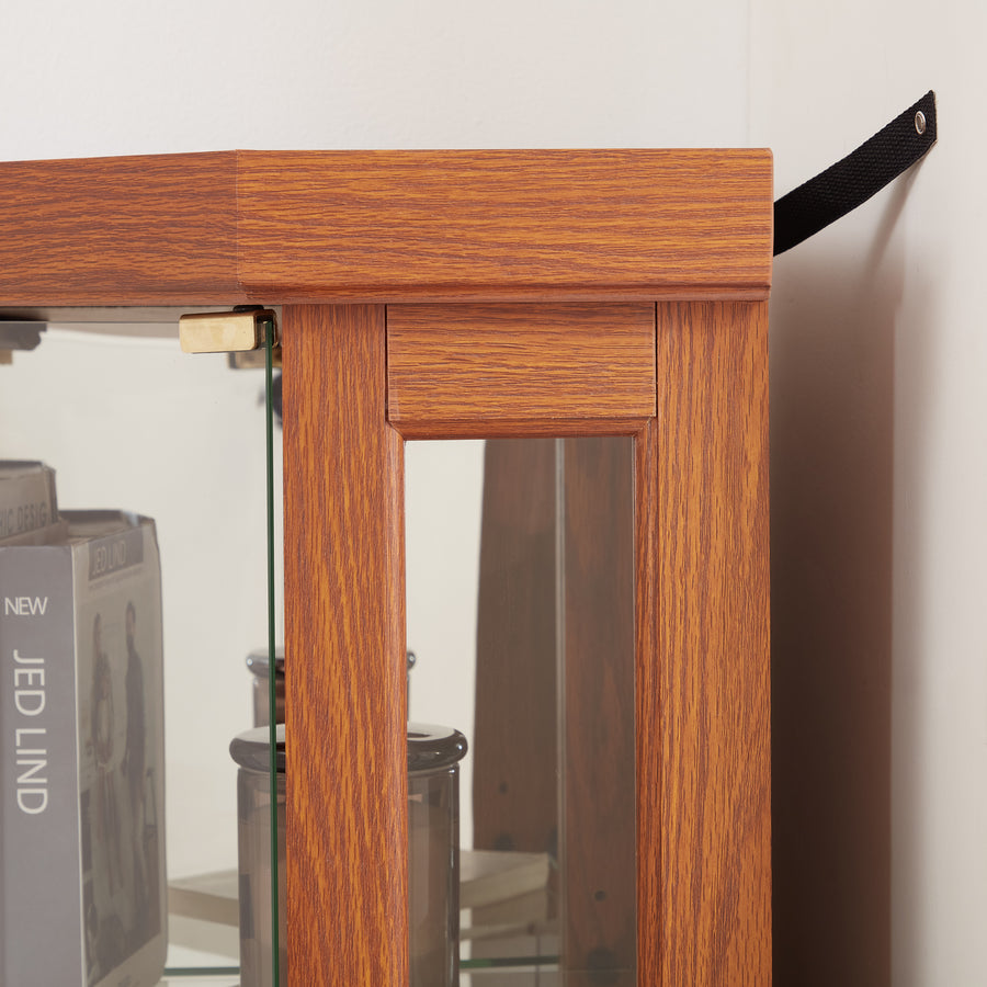 Lighted Corner Curio Cabinet with Glass Doors and Mirrored Back, Dark Oak, view 6