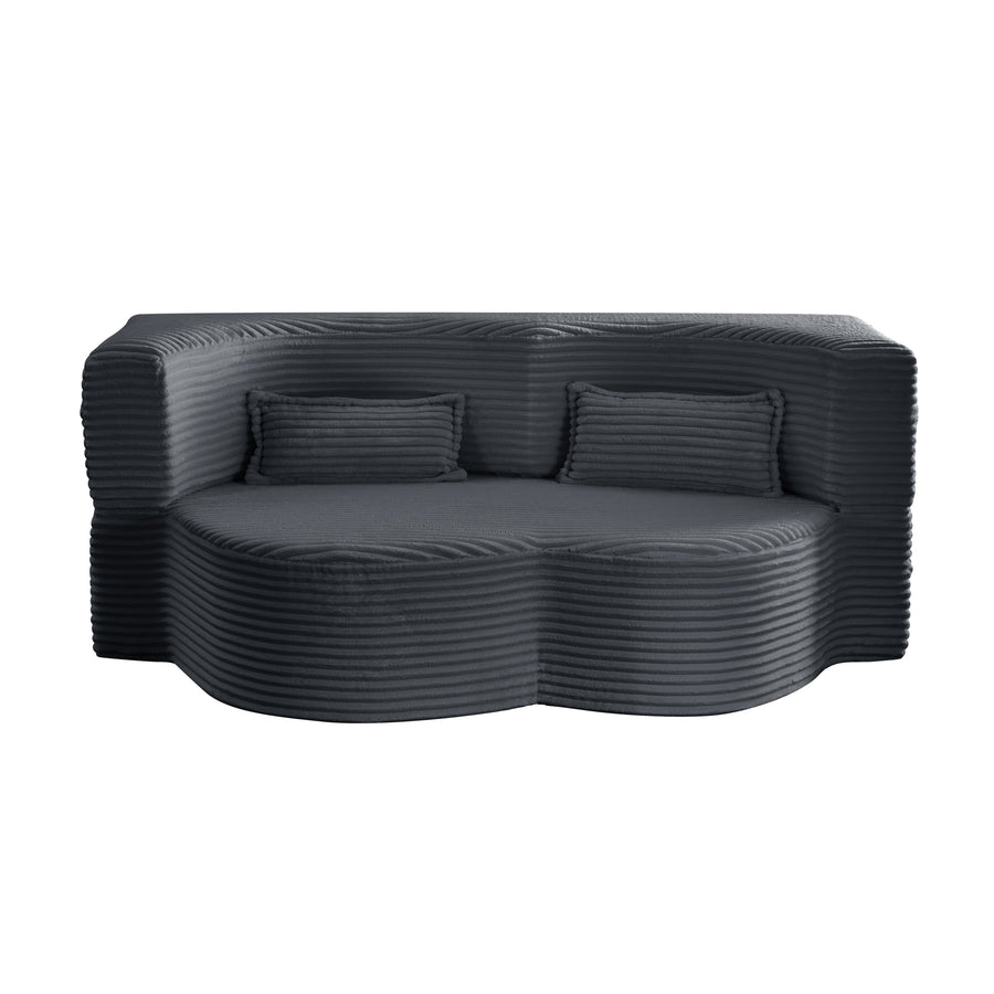 Modern Floor Sofa – Convertible Plush Corduroy Sleeper Bed with 2 Pillows, Full Size Folding Mattress, Dark Grey
