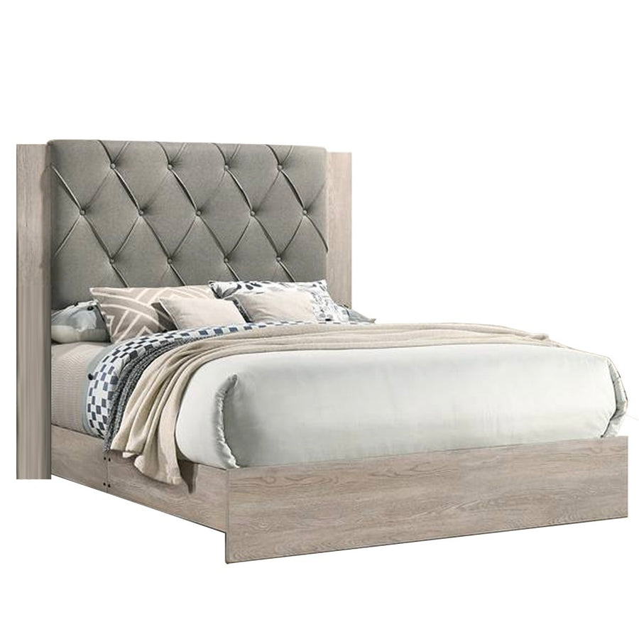 Contemporary California King Bed with Gray Tufted Headboard, Cream, view 8