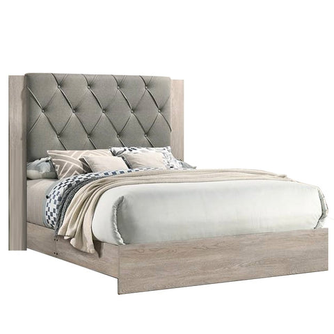 Contemporary California King Bed with Gray Tufted Headboard, Cream, view 8