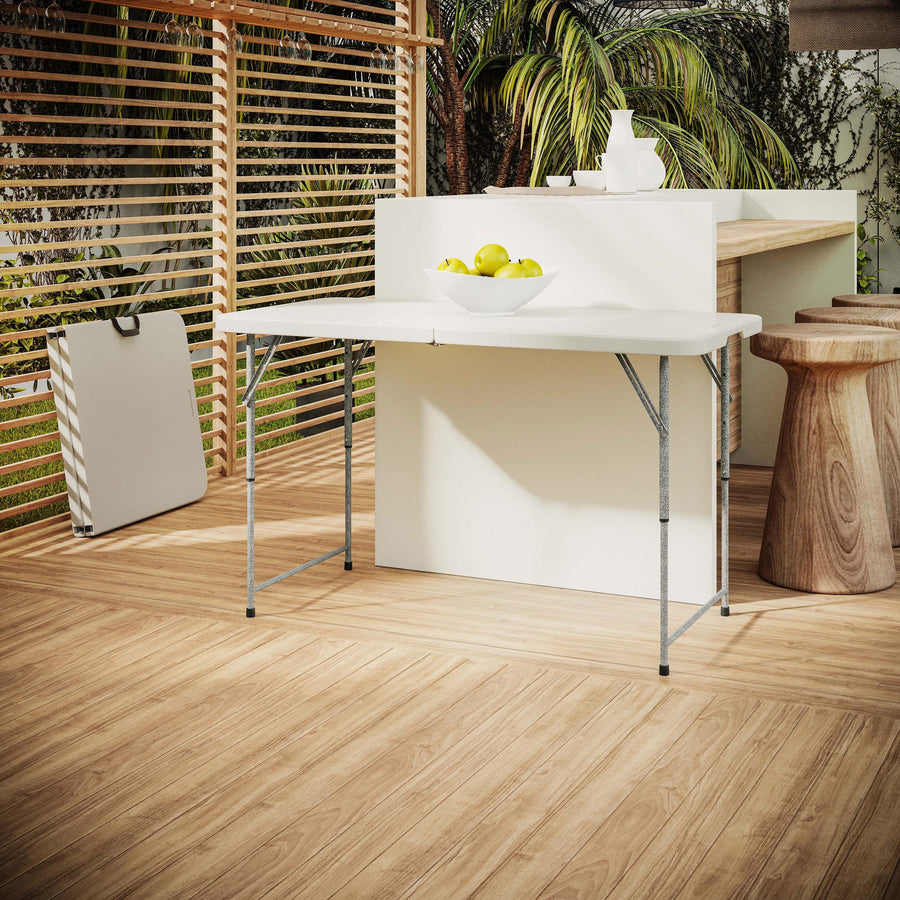 Techni Home 4ft Adjustable Height Folding Table - Granite White with Carry Handle
