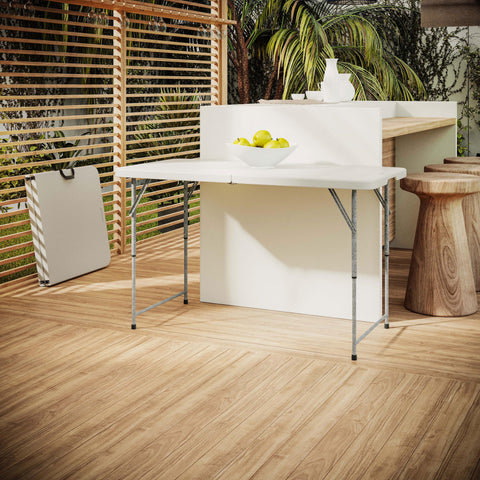 Techni Home 4ft Adjustable Height Folding Table - Granite White with Carry Handle