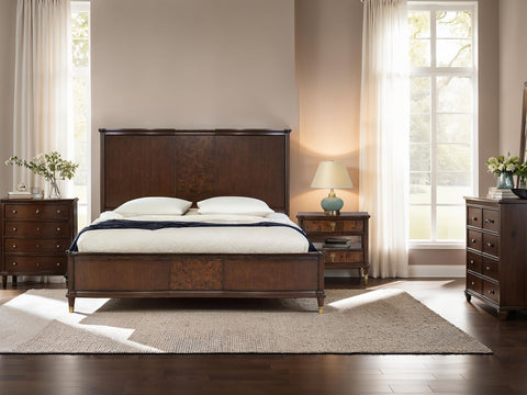Regency-Style Queen Panel Bed with Burl Veneer, Dark Cherry, view 8
