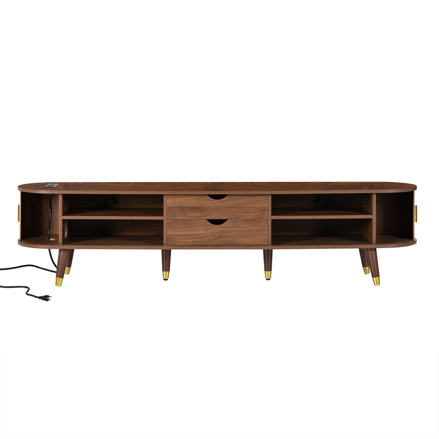 Fluted Oval TV Stand with Charging Station, Walnut, view 10