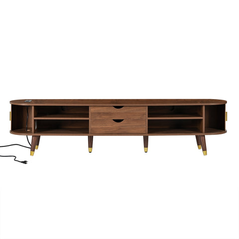 Fluted Oval TV Stand with Charging Station, Walnut, view 10