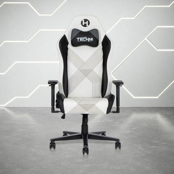 Gaming Chair with Magnetic Neck Pillow, 3D Arms and 150° Recline, PU Leather, White