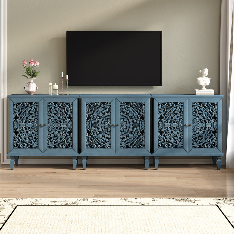 Vintage Accent Cabinet with Carved Floral Doors and Solid Wood Legs, Antique Blue, view 9