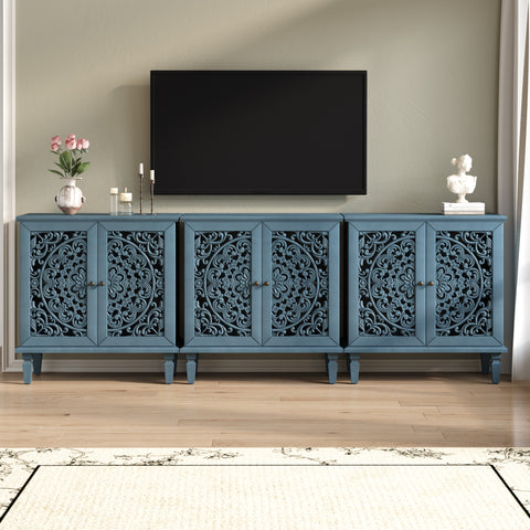 Vintage Accent Cabinet with Carved Floral Doors and Solid Wood Legs, Antique Blue, view 9
