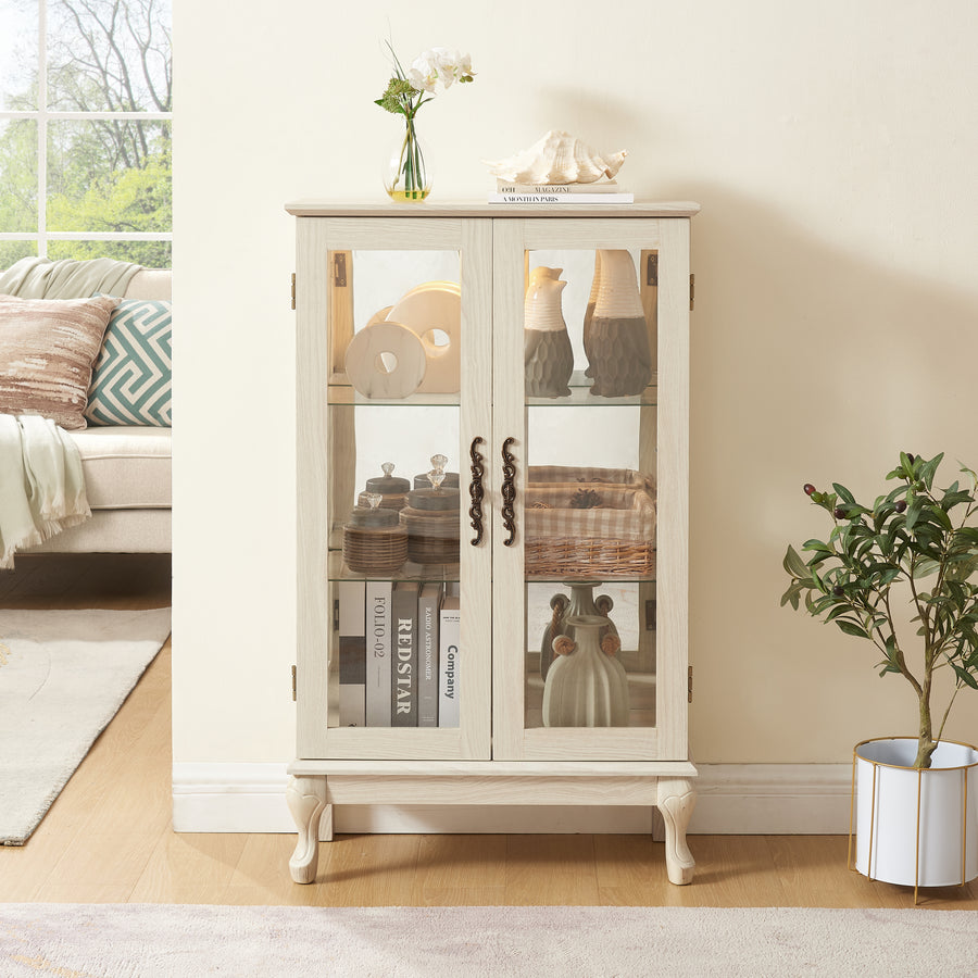 Lighted Curio Cabinet with Tempered Glass Doors and Mirrored Back, White, view 7