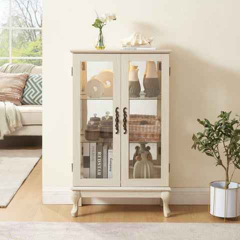 Lighted Curio Cabinet with Tempered Glass Doors and Mirrored Back, White, view 7