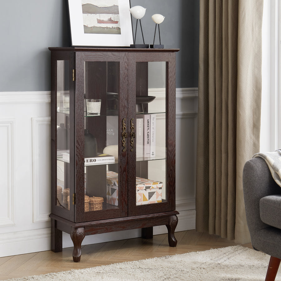 Lighted Curio Cabinet with Tempered Glass Doors and Mirrored Back, Cherry, view 6