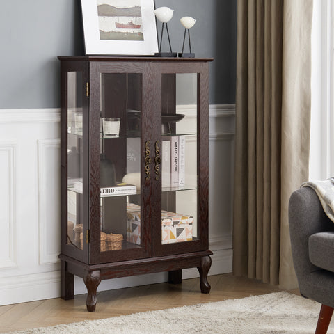 Lighted Curio Cabinet with Tempered Glass Doors and Mirrored Back, Cherry, view 6