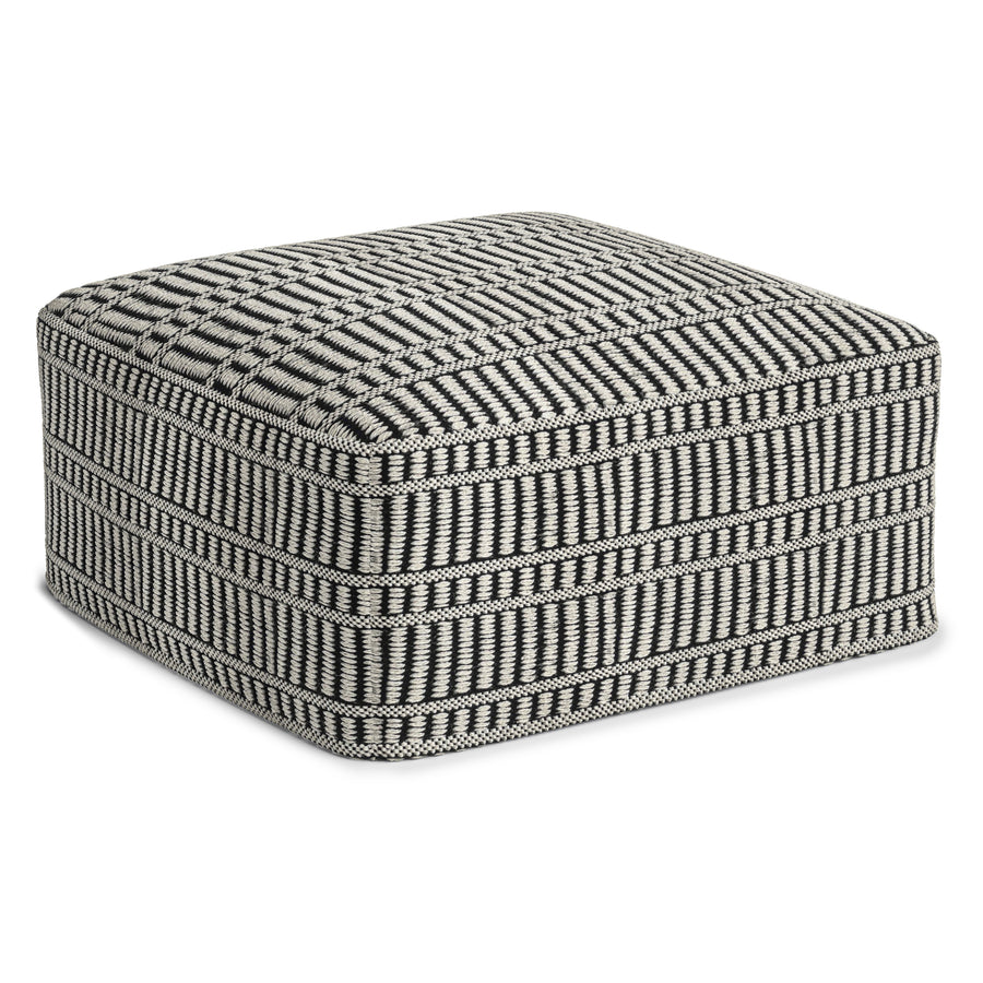 Safford Square Woven Outdoor/Indoor Pouf in Black and White