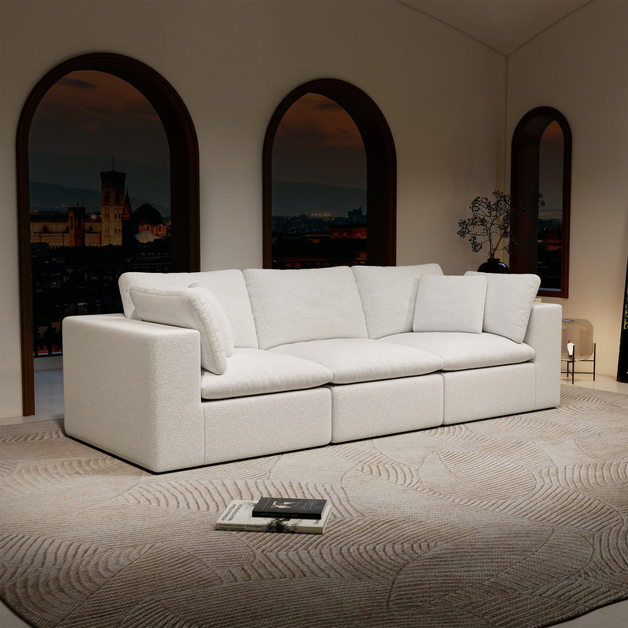 White Plush Corduroy 3-Piece Modular Sectional Sofa | 108.3*39.4' No-Assembly Compressed Couch