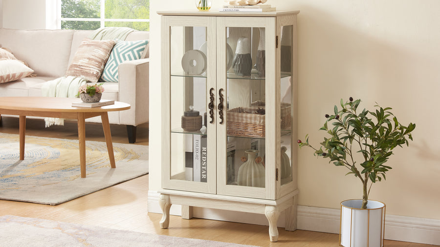 Lighted Curio Cabinet with Tempered Glass Doors and Mirrored Back, White, view 11