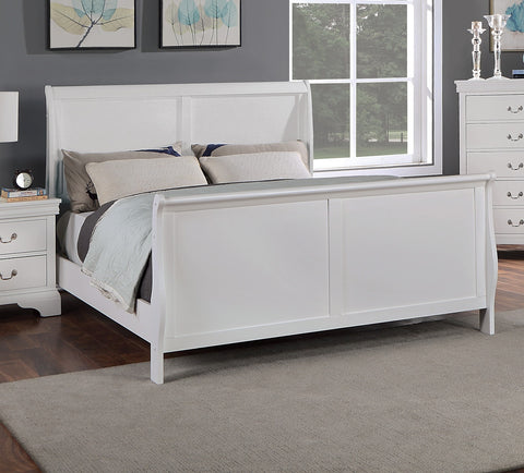 Modern Queen Sleigh Bed with Curved Headboard and Footboard, White