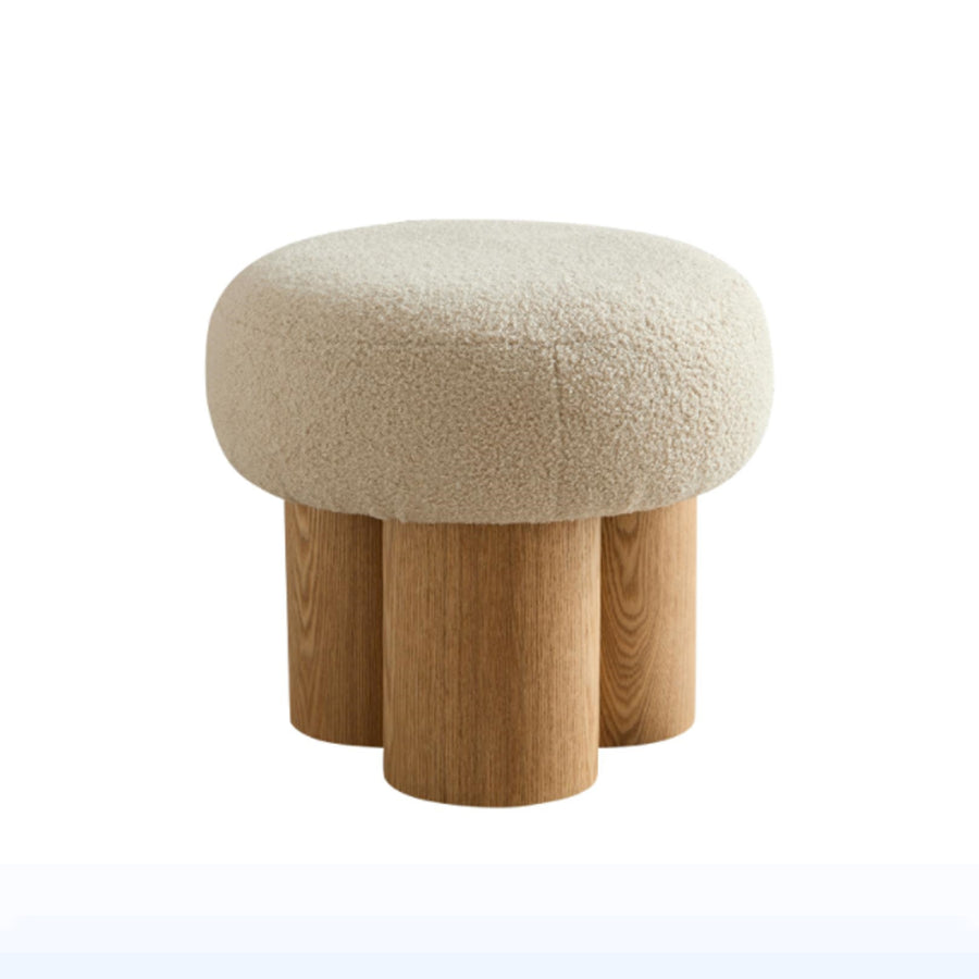 Greige Plush Mushroom Stool - Walnut Finish