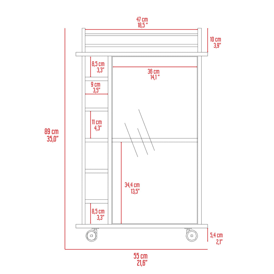 Vegas Gray Bar Cart with Glass Door & 6 Cubbies — alternate view 13