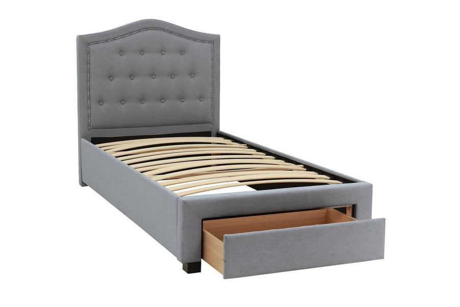 Twin Upholstered Bed with Arched Button-Tufted Headboard and Storage Drawer, Light Gray, view 2