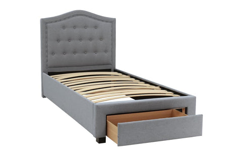 Twin Upholstered Bed with Arched Button-Tufted Headboard and Storage Drawer, Light Gray, view 2