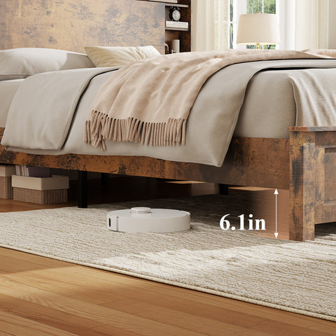 Queen Bed Frame with Bookcase Headboard, Dark Brown, view 6