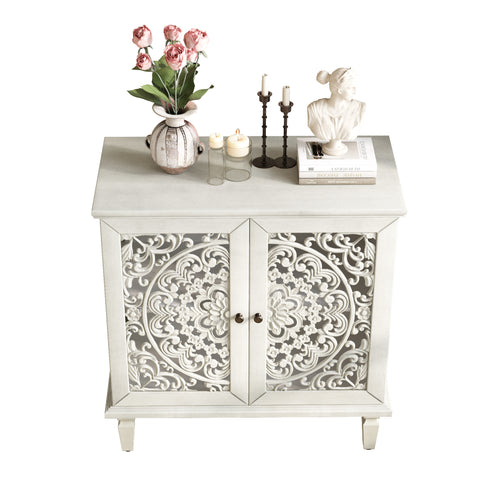 Vintage Accent Cabinet with Carved Floral Doors and Solid Wood Legs, Antique Gray, view 11