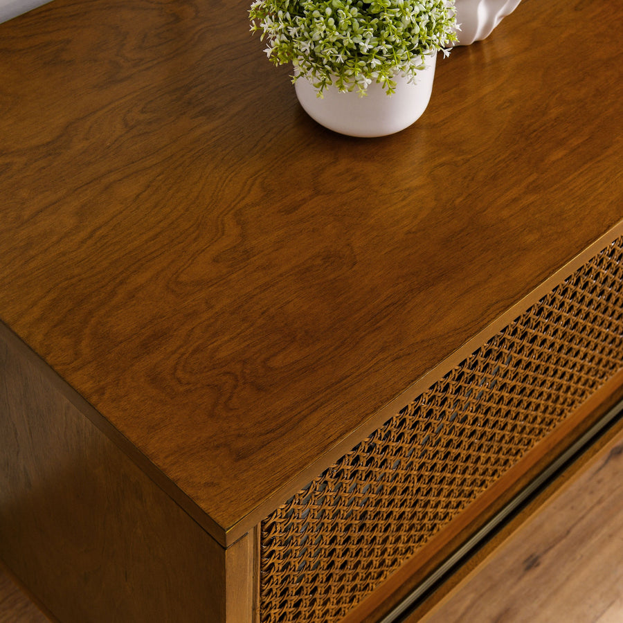 Mid-Century Rattan TV Stand for TVs Up to 65", Light Wood, view 6