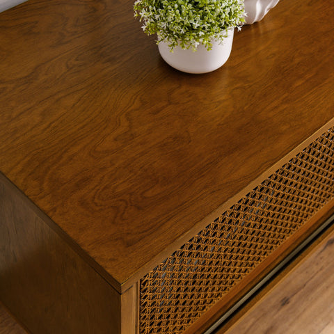 Mid-Century Rattan TV Stand for TVs Up to 65", Light Wood, view 6