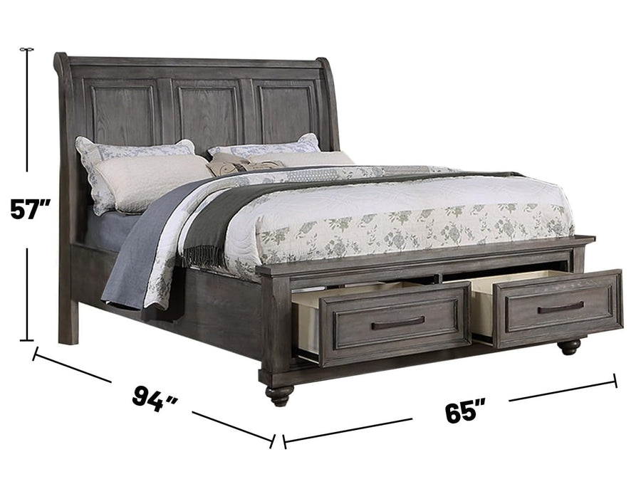 Vintage Queen Sleigh Bed with Under-Bed Storage Drawers, Antique Gray, view 11