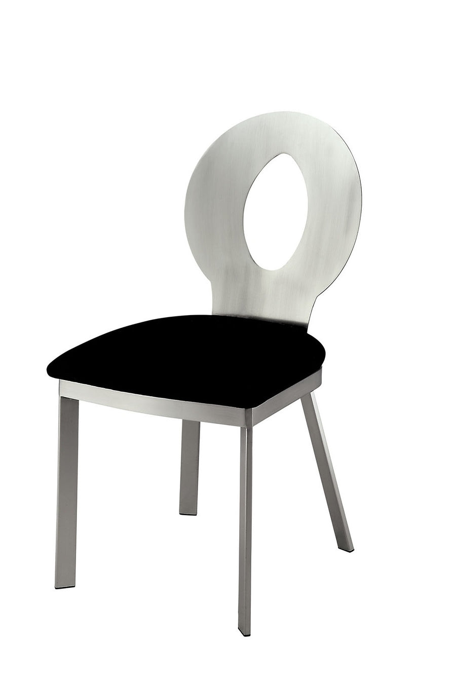 Contemporary 2PC Dining Chairs - Silver Metal Frame Black Microfiber Seat