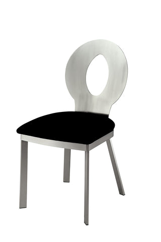 Contemporary 2PC Dining Chairs - Silver Metal Frame Black Microfiber Seat