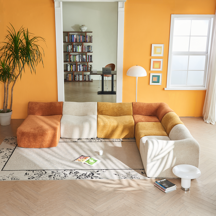 Modular L-Shaped Sectional Sofa – Velvet Compressed Couch with Removable Covers