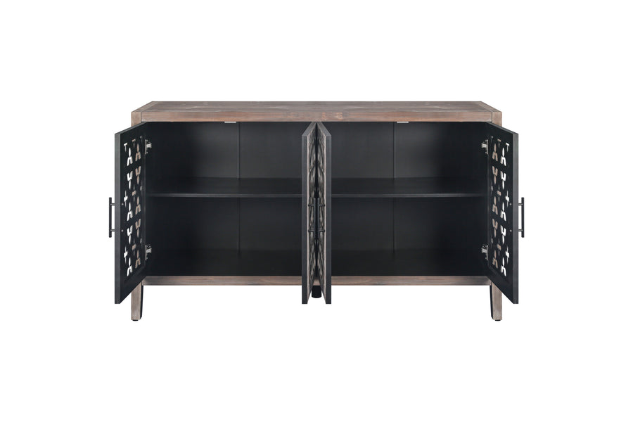 Rustic Sideboard with 4 Carved Hollow Doors, Antique Brown, view 6