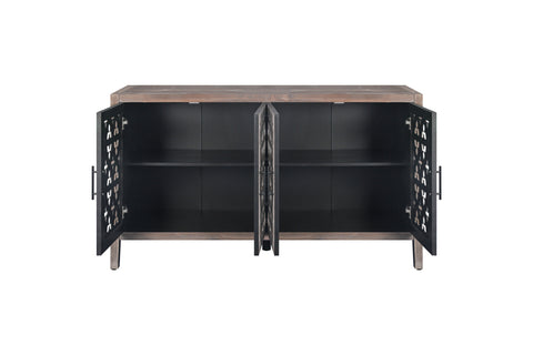 Rustic Sideboard with 4 Carved Hollow Doors, Antique Brown, view 6