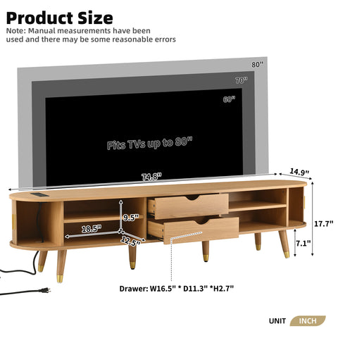 Fluted Oval TV Stand with Charging Station, Natural, view 8