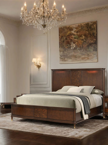Regency-Style Queen Panel Bed with Burl Veneer, Dark Cherry, view 6