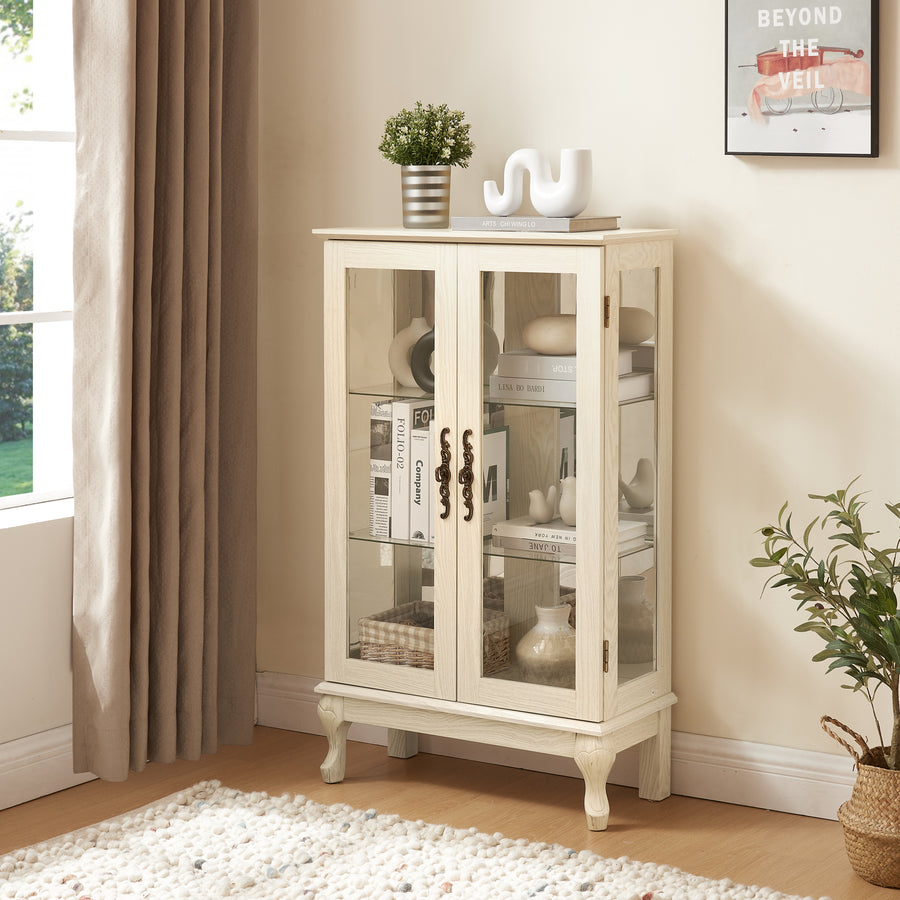 Lighted Curio Cabinet with Tempered Glass Doors and Mirrored Back, White, view 4