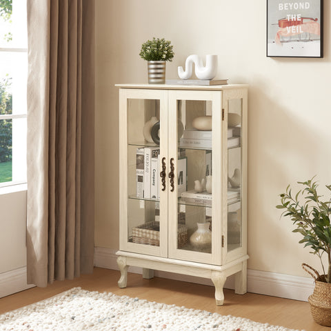 Lighted Curio Cabinet with Tempered Glass Doors and Mirrored Back, White, view 4