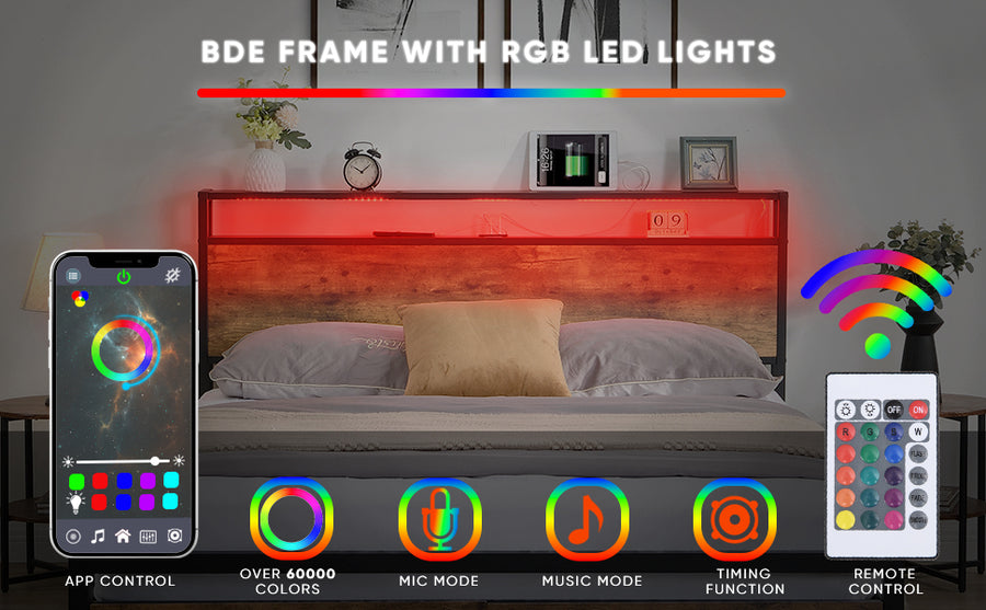 Full Black & Brown LED Storage Platform Bed - product image 12