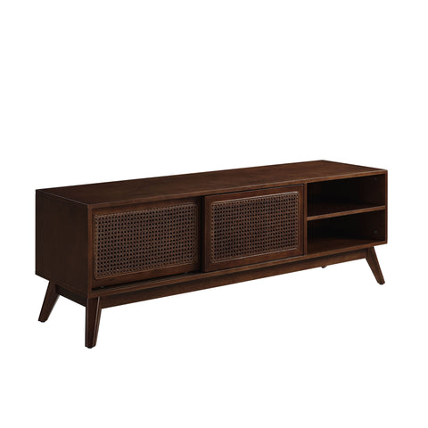 Mid-Century Rattan TV Stand for TVs Up to 65", Dark Wood, view 10