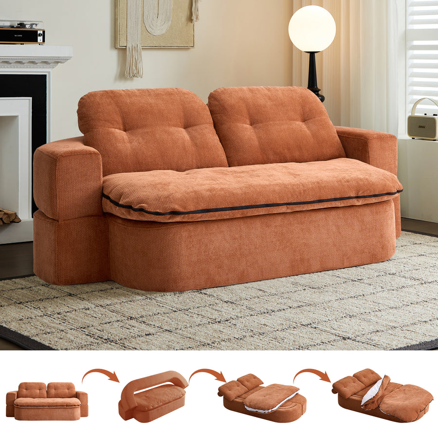 UNITED WE WIN 2-Piece Sofa Bundle | Beige Chenille 4-Piece Cloud Modular Loveseat + Beige Corduroy Convertible Floor Sofa Bed (No Assembly)